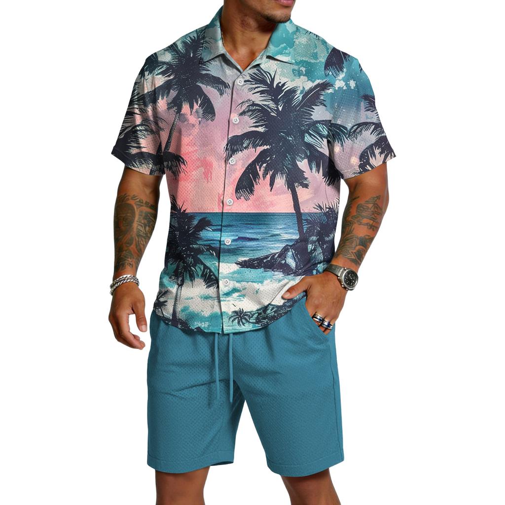 Herren Casual Leichtes Atmungsaktives Kurzarmhemd und Shorts Set