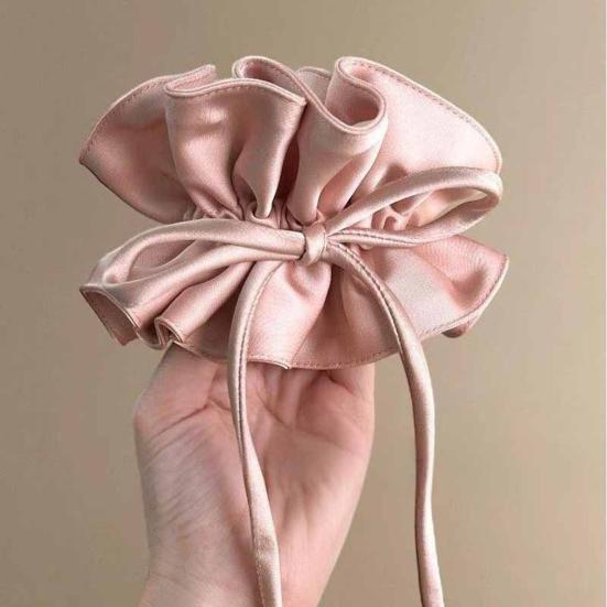 Hair Tie Double Layer Pleated Bowknot Design Hair Band Adjustable Elastic Hair Rope Soft Non-Slip Hair Accessory