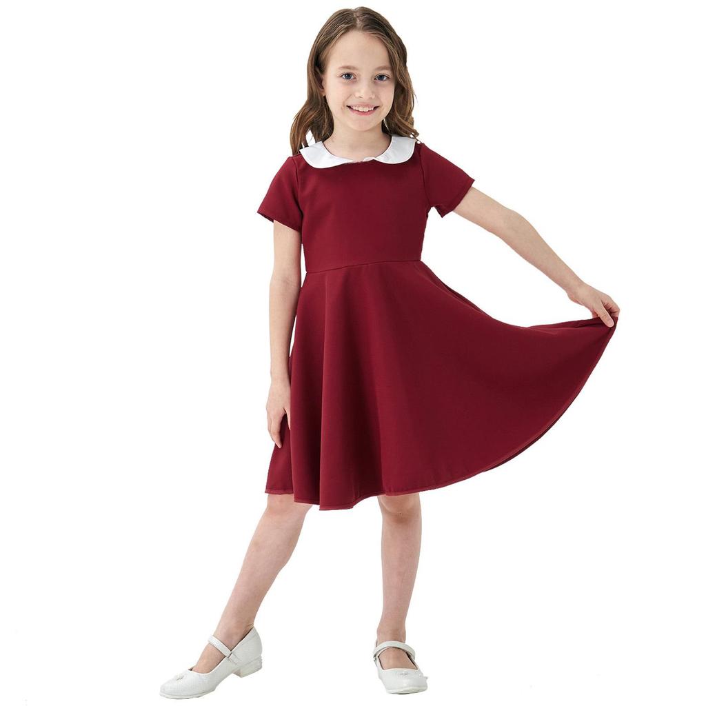 Kids' Solid Color Doll Collar Princess Dress - Cute School Style Children's Clothing