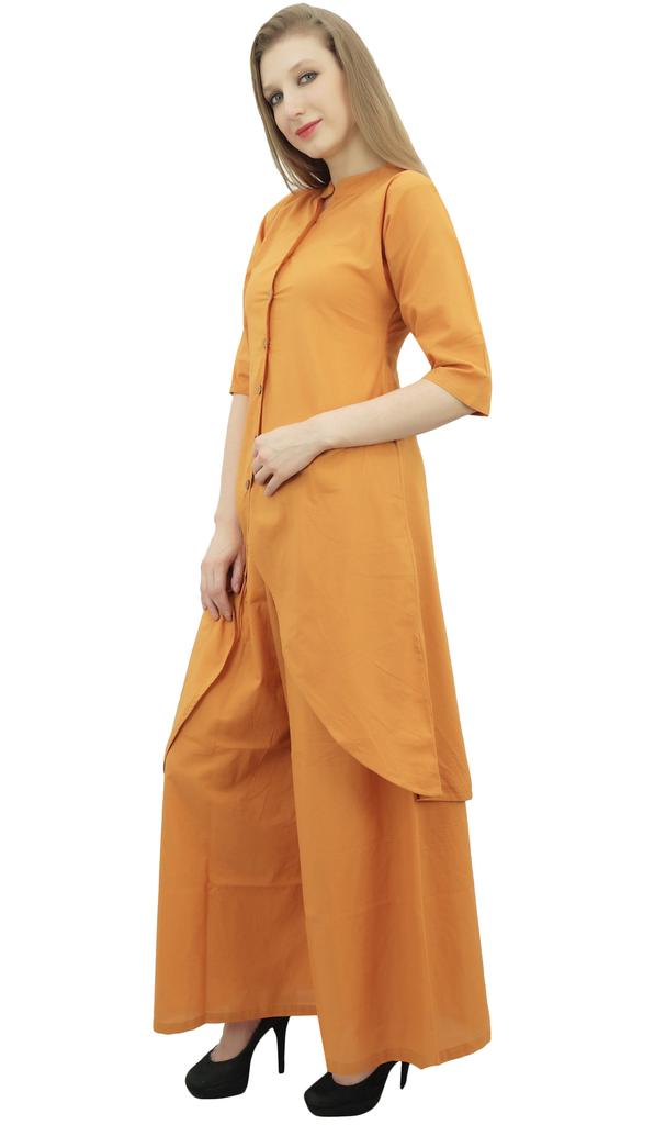 Phagun Asymmetrical Kurta Kurti Solid Beige Indian Clothing With Palazzo