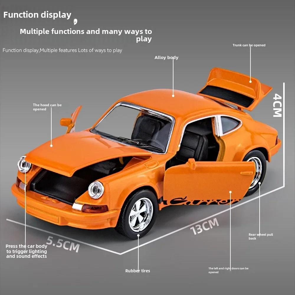 1/36 Scale Porsche Carrera 911 1974 Simulated Alloy Car Model Pull Back Sound and Light Toy Model Decoration Boy Gift