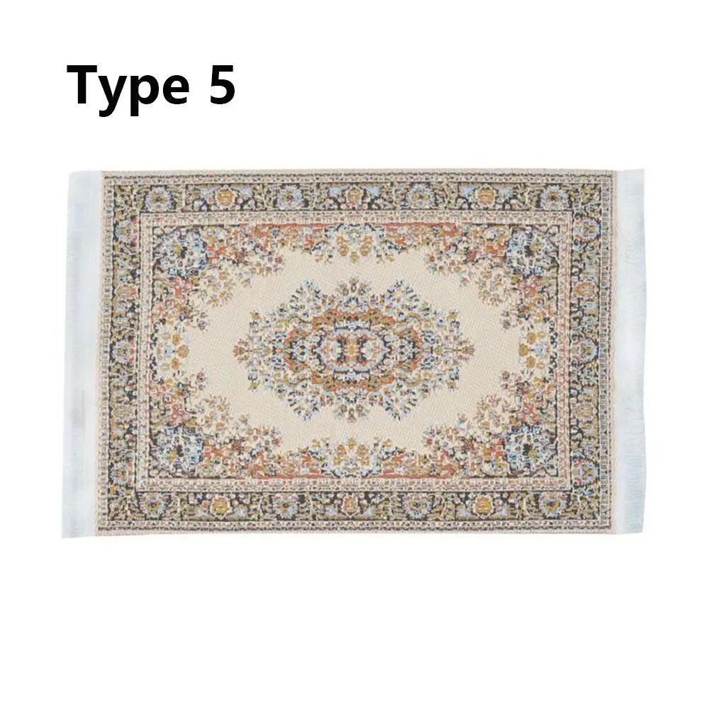 1:12 Scale Dollhouse Carpet Playing House Decor Floor Coverings Floral Pattern Mat Doll Accessories Miniature Weaving Rug