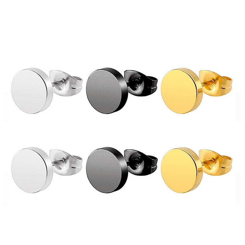 5Pairs  Stainless Steel Stud Earrings For Men Women Simple Round Black Punk Ear Studs Jewelry Gift Accessories