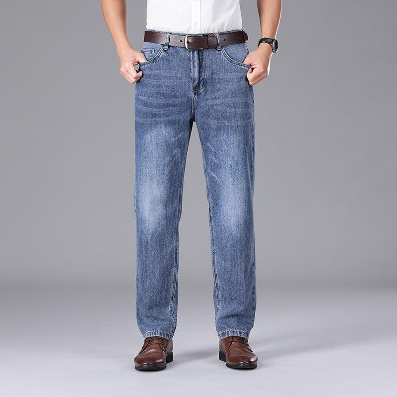 New Summer Thin Jeans for Men's Middle-aged Business High-waist Pants Loose Ice Silk Pants