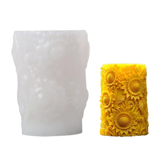 Flower Cylinder Candle Molds Sunflower/Lavender/Lily Flower Pillar Candle Mold 3D Silicone Resin Casting Mold for Soap