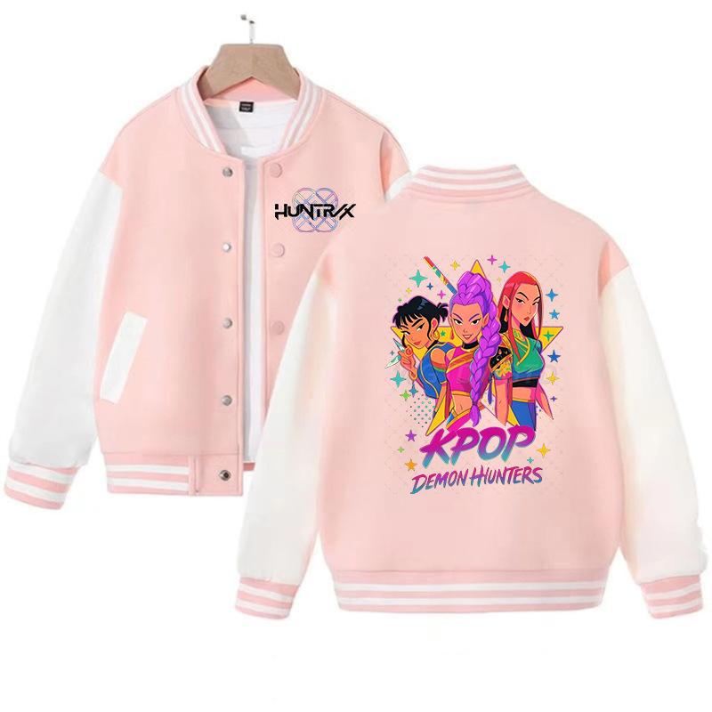 New Casual Jacket, Spring-autumn Jacket Children's Baseball Uniform, K-pop, Devil Hunter Cartoon Print, Cute Girl Sports Shirt