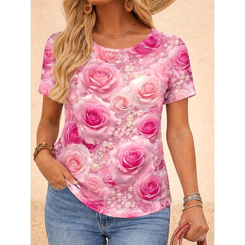 Women's T Shirt Print Floral Graphic Plants Stylish Classic Casual Short Sleeve Crew Neck Long Tops