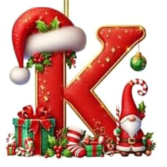 Red Initials Christmas Ornaments 2D Acrylic Personalized Gnomes Monogram Pendant with Santa Hat 26 Letters Christmas Tree Hanging Decoration for Xmas