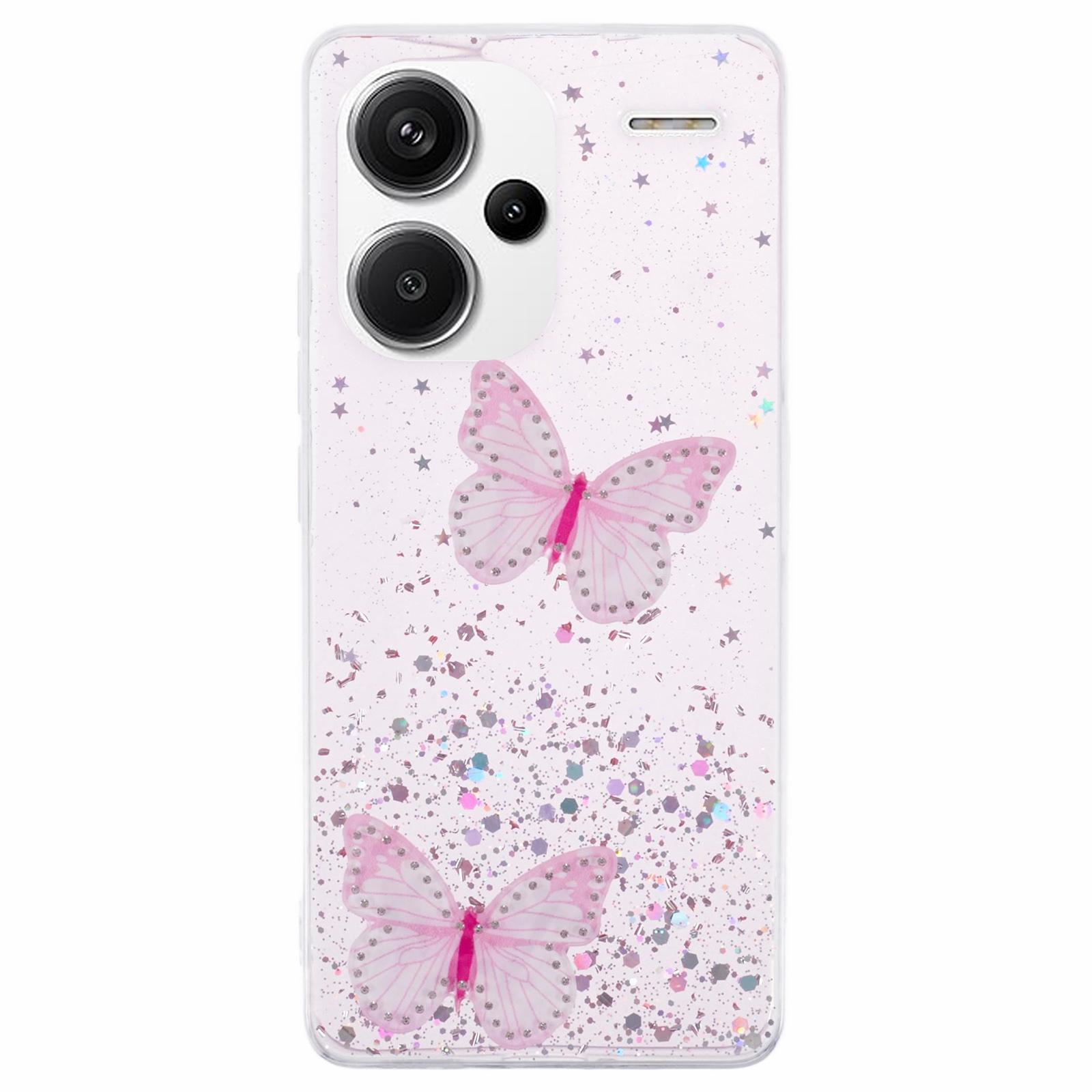 

AW Series For Xiaomi Redmi Note 13 Pro+ 5G Cell Phone Cases TPU+PVC Epoxy Butterfly Back Shell Pink