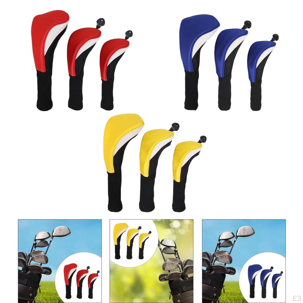 3 Golf Club Covers with Interchangeable Number Tags for Outdoor Use