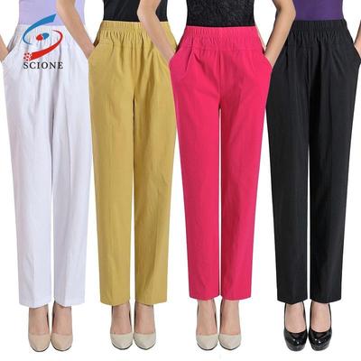 Pants Thin Women's Pants Loose High Waist Loose Elastic Cotton Trousers