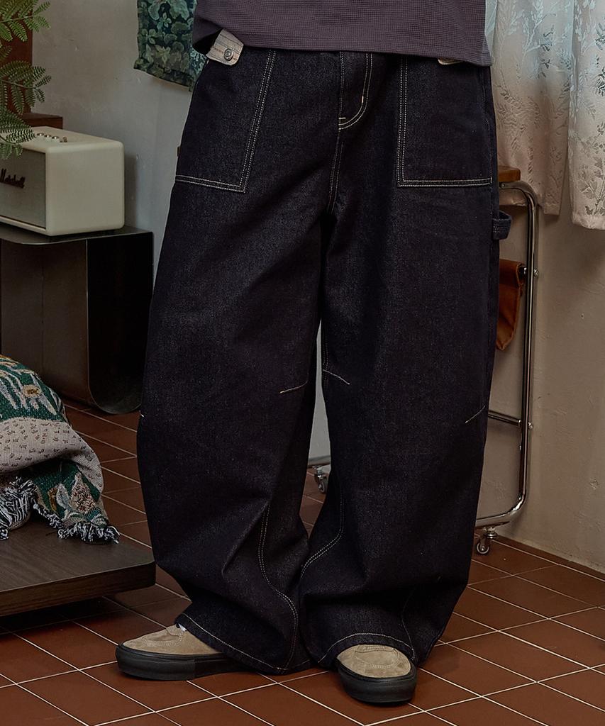 WAIKEI Star Piece Curved Denim Pants Indigo Blue
