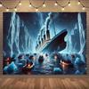 2D RMS Titanic Banner, Historical Ship Disaster Scene with Lifeboats