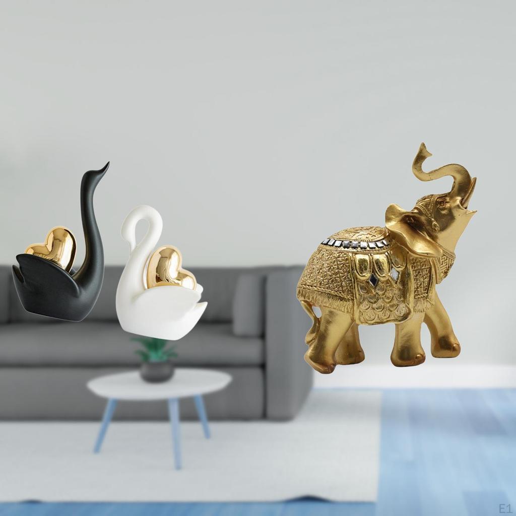 Swan Elephant Figurines Tabletop Ornament Art Crafts Couple's Decor Table Decoration Statues for