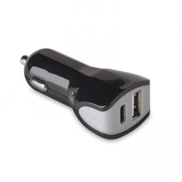 Celly CCTYPECUSBBK, Auto, Sigarettenner, Svart BILLADER CELLY USB 1A OG TYPE C 3A SVART er et nytt, originalt produkt