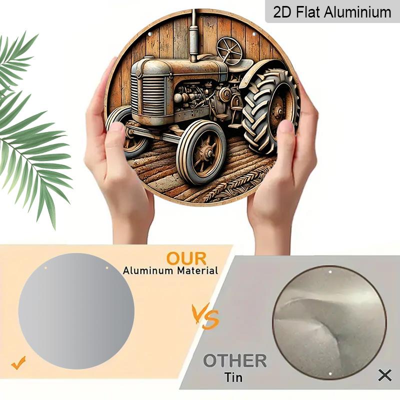 2D Flat Country Life Round Sign with A Size of 7.8 X 7.8 Inches, Showing Agricultural Equipment and A Retro Tractor.This Country-style Metal Wall Is