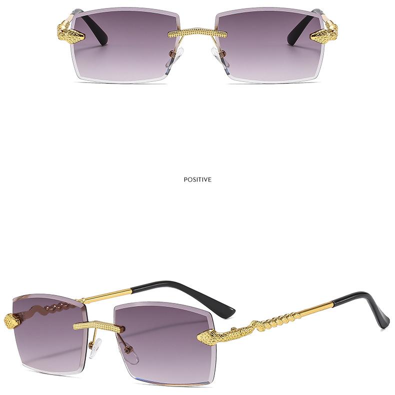 Women's Glasses Men Sun-Proof UV Protection Fashion Personality Retro Hip Hop Driving Commuter Street Shooting Snake Rimless Sunglasses