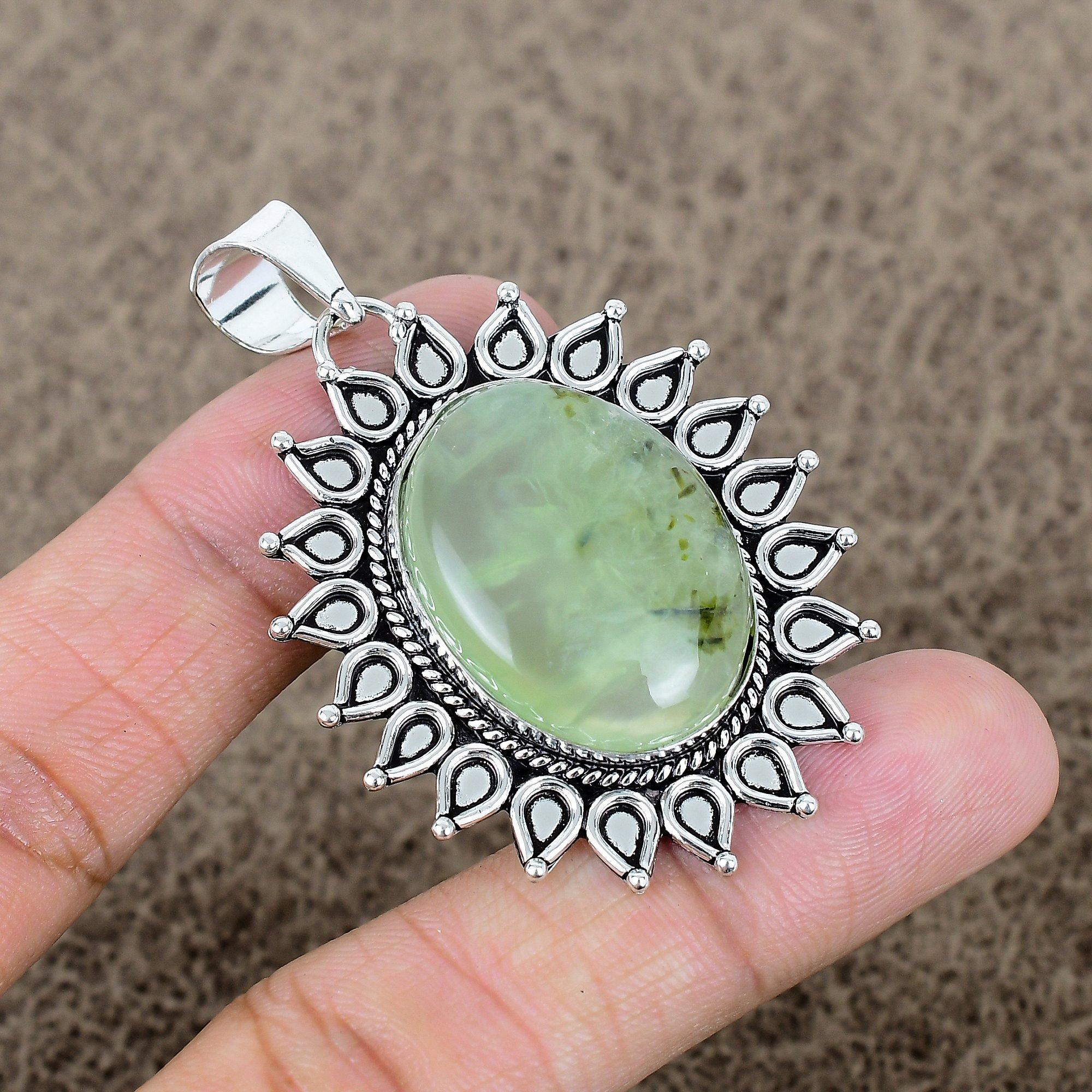 

Prehnite Gemstone Handmade 925 Sterling Silver Jewelry Pendant 2.29 KKG-720