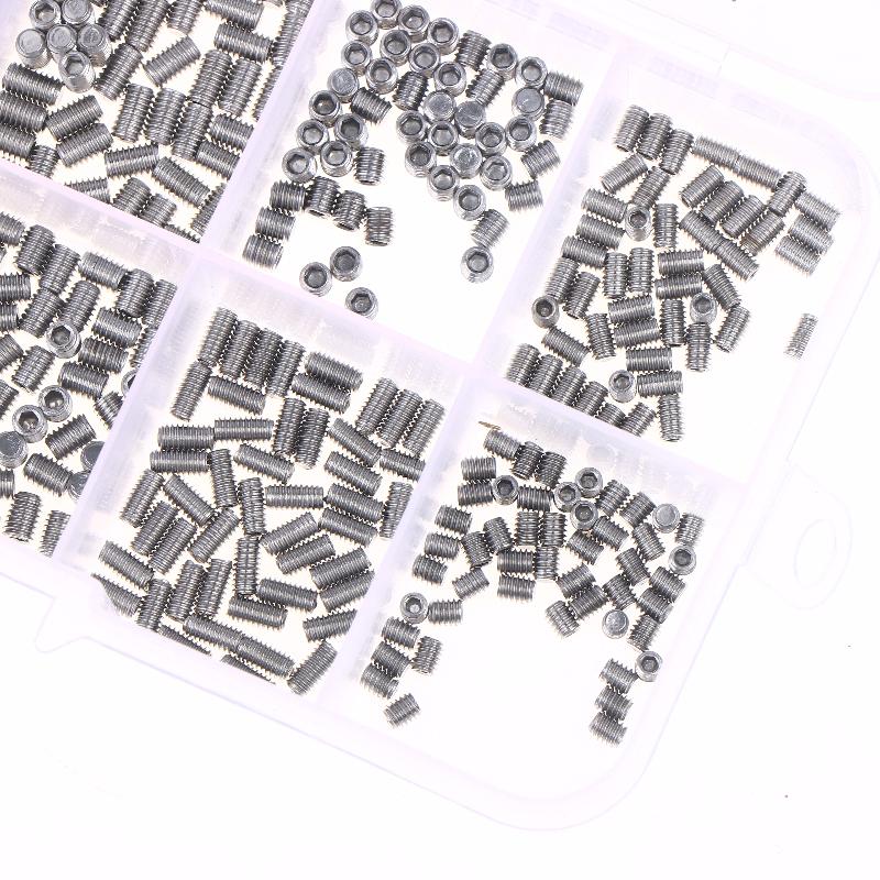 500pcs M2.5 M3 M4 DIN913 304 Stainless Steel Black Hex Hexagon Socket Allen Flat Point Grub Bolt Set Screw Kit Box