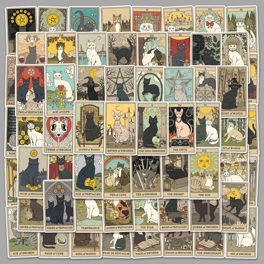 78 Cat Tarot Graffiti Stickers: Trendy, Creative, Waterproof for DIY Skateboards, Phones, and Luggage.