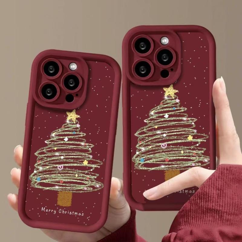 Christmas Tree Pattern Shockproof Soft Silicone Phone Case Compatible With Multiple Iphone Models