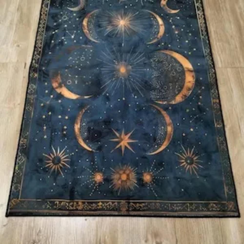 Starry Night Sky Moon and Stars Pattern Rug Celestial Decor Carpet Elegant Bedroom Living Room Floor Mat with Cosmic Design