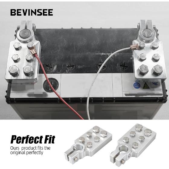 Bevee 6 Spot Battery Terminal Connector Clamps 4/0(XL) AWG Gauge, Positive And Negative (+/-)(Pair) For Standard SAE Post Style, Multi-Size Hole