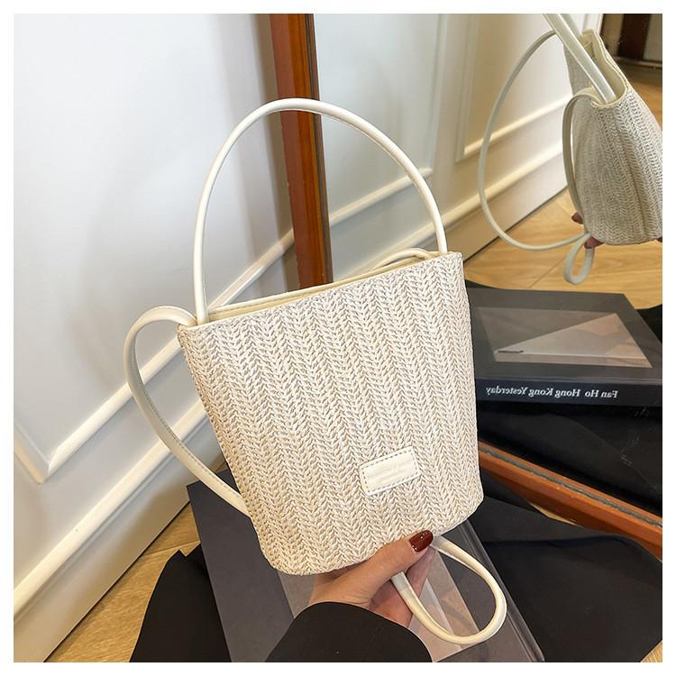 IELGY Woven Bag Seaside Vacation Shoulder Commuter Crossbody Bucket Bag бежевый