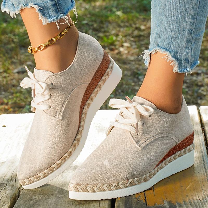 

Модные эспадрильи на танкетке с острым носком для женщин, повседневные туфли на шнуровке из искусственной замши, женские модные плетеные кроссовки на платформе, большие размеры 43 бежевый