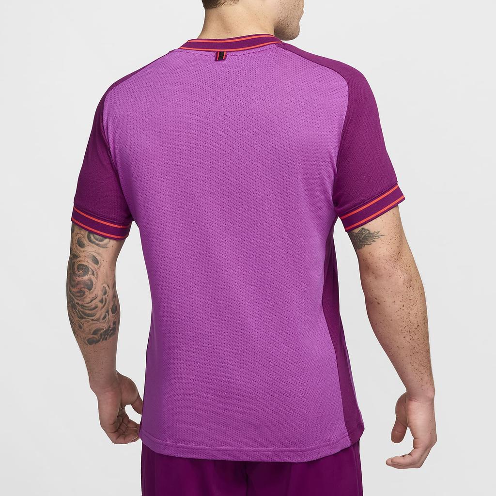 Nike Court Heritage Lightweight Breathable Moisture-Wicking Color-Block Short Sleeve Tennis Shirt Men Tops Purple Red FN0318-518