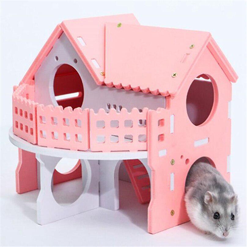 Cute Small Animal Cages Hamster House Single-Double layer Spinning Wheel Mouse Pet Cage House