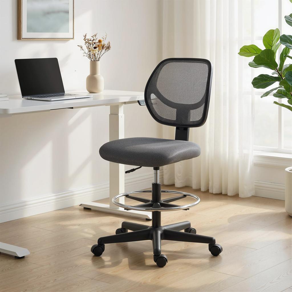 Ergonomic Office Chair, Footrest, Mesh Drafting, Adjustable Height, Dark Grey