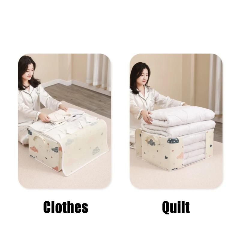 50/75L Moisture Proof Organizer Quilt Clothes Storage Bag Big Capacity Blanket Sorting Bags Dustproof Closet Under-Bed Storage
