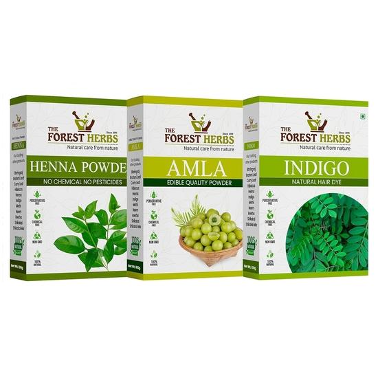 The Forest Herbs Naturlig pleie fra naturen 100% økologisk henna, indigo, amlapulver for hår svart kombinasjon hver 100 gram