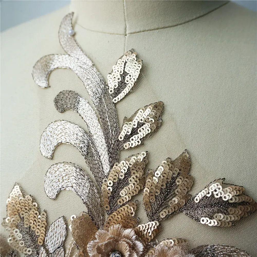 Appliques 3D Flowers Embroidery Sew Patch Rhinestone DIY Embroidered Appliques Wedding Gown Appliques