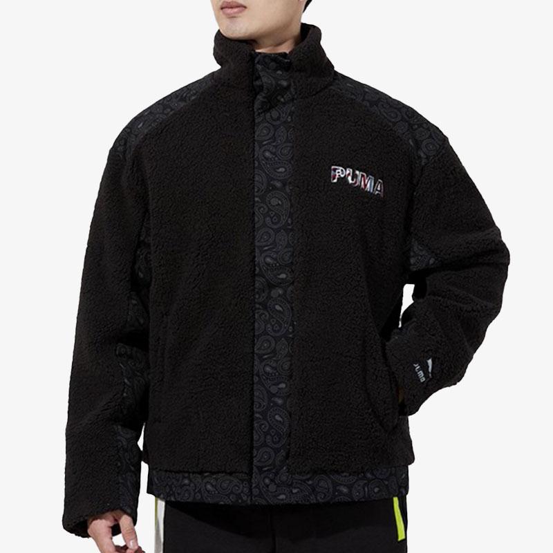 Puma Spliced Letter Logo Print Fleece-Lined Warm Stand Collar Jacket Men Jacket Black 534976-01