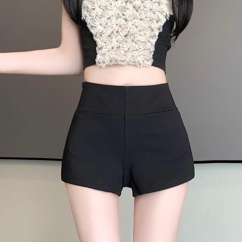 2024 Women's High Waist Black A-Line Summer Shorts - Slimming, Plus Size Options, Casual Fit