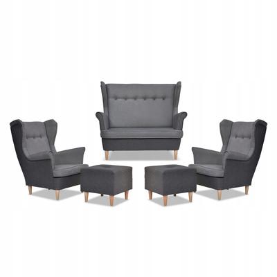 Lounge Set ARI DUO Sofa Armchairs Poufs Family Furniture Grey - Grey