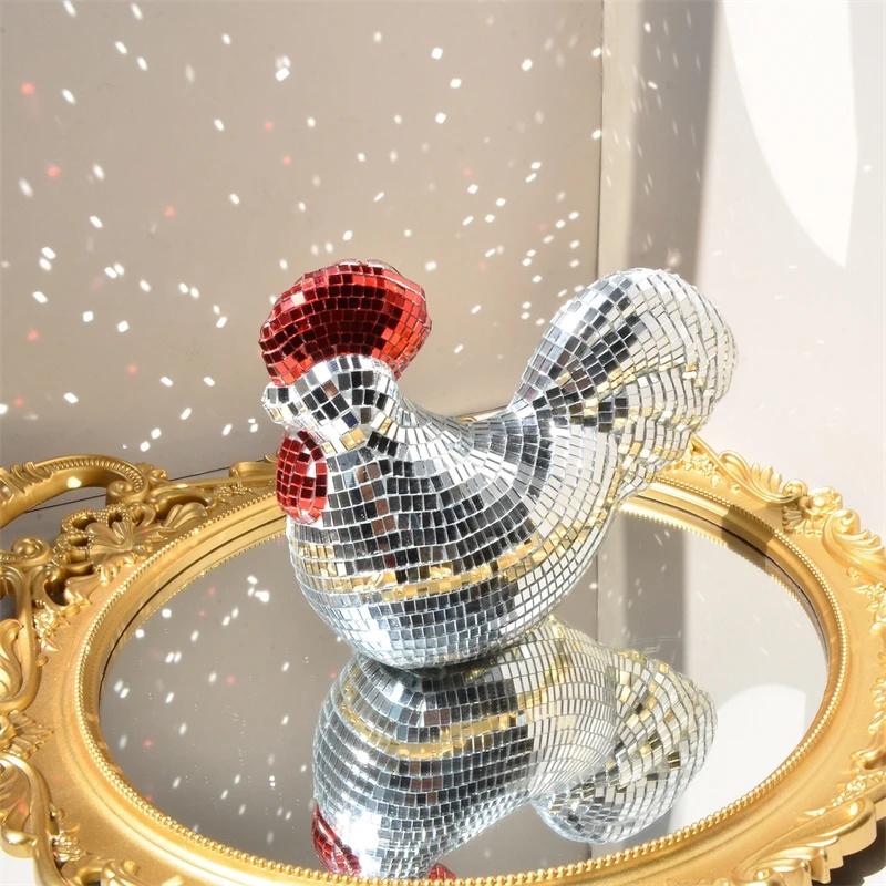 Disco Mirror Rooster And Chick Ornament Set Party Centerpiece Table Decor For Kids Birthday Gift Cute Festive Home Display