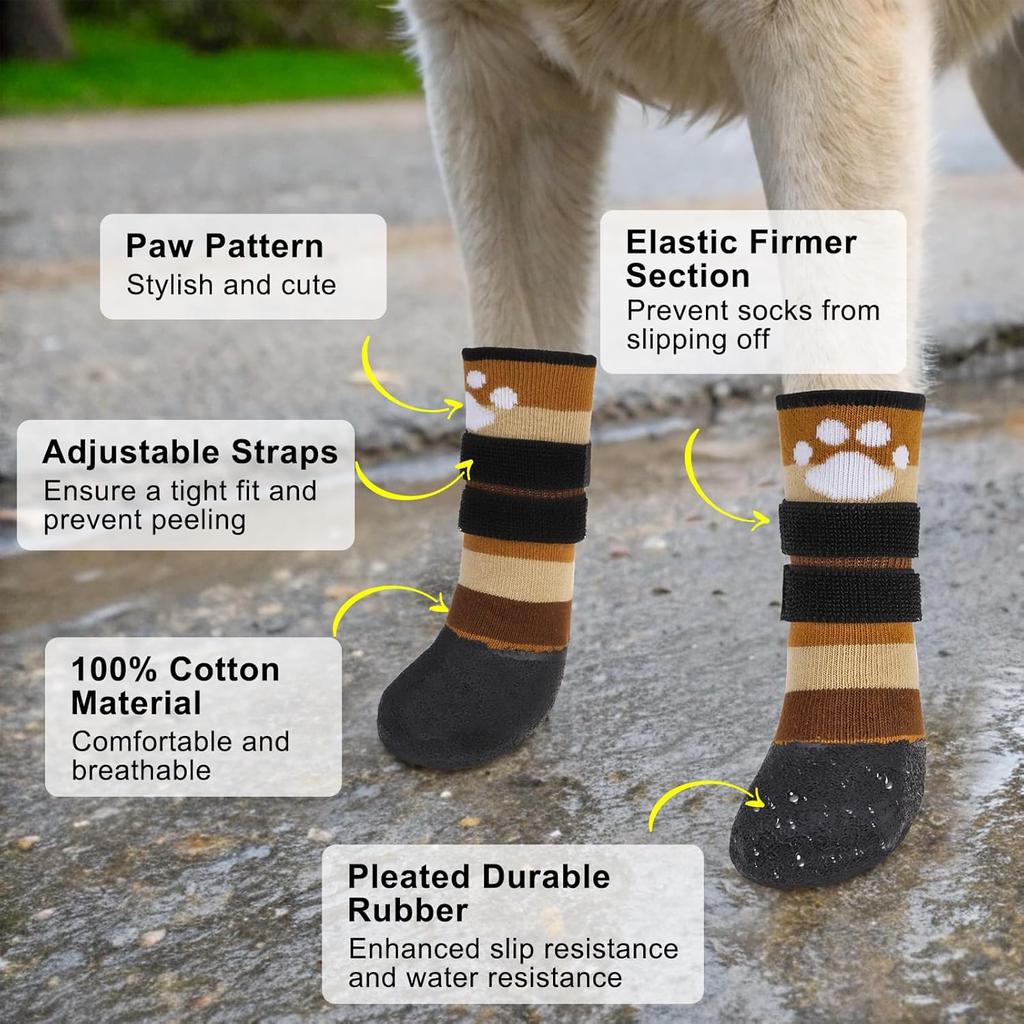 BEAUTYZOO Anti Slip Dog Socks Boots to Prevent Licking Paws, Waterproof Dog Shoes for Winter Snow/Hot Pavement, Grippy Socks with Double Straps for