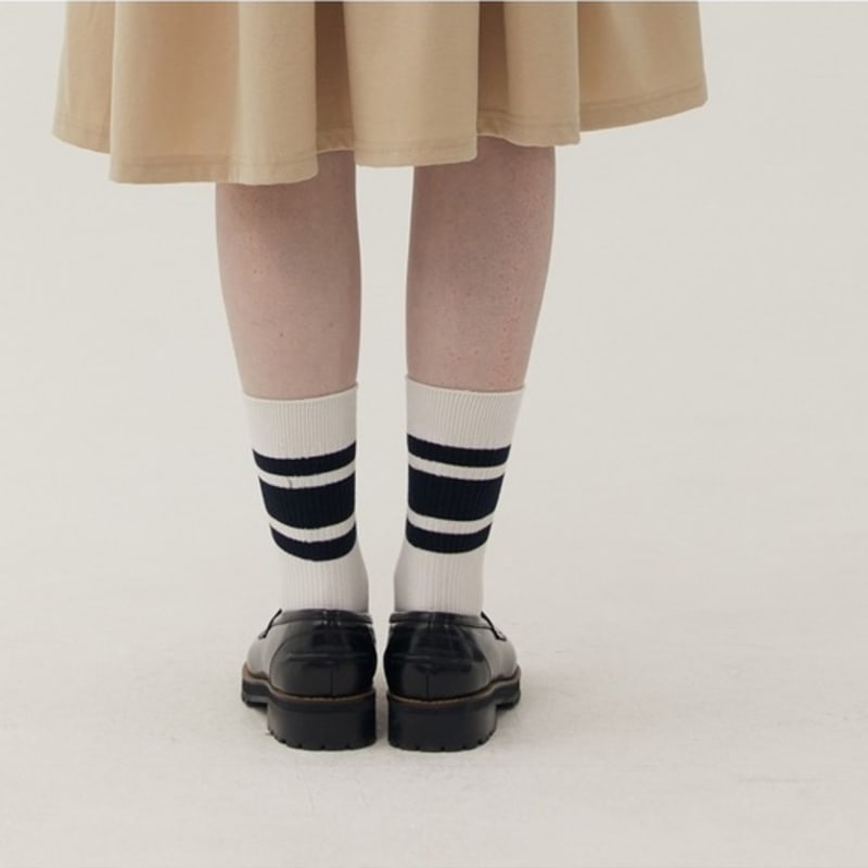 SPNK Mid-length Striped Socks_White