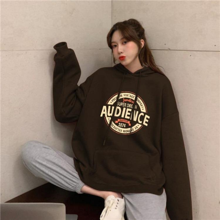 

Autumn Winter Women Loose Hooded Pullover Sweatshirt Long Sleeve Plush Top for Couple Hoodies M