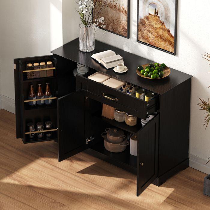 Buffet moderne - MODERNLUXE - 107x40x83.4 cm - 3 portes - 1 tiroir - Étagères réglables - Noir - MDF