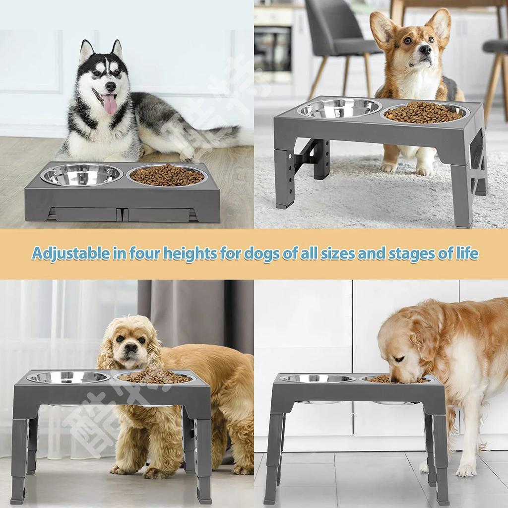 Adjustable Height Pet Feeding Dish Bowl Pets Bowls Stainless Stand Dog Double Bowls Big Dog Elevated Food Water Feeders for Dogs