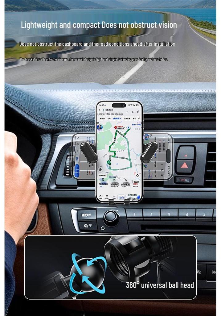 2026 Car Phone Holder with Cooling and Heat Dissipation, Air Vent Mount, Black Tech Navigation