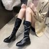 Fashion Waterproof White Flat Mid Calf Shoes Woman Large Size Warm on Promotion Y2k Pu Work Quality Boot Gyaru Half High Boots for Women
