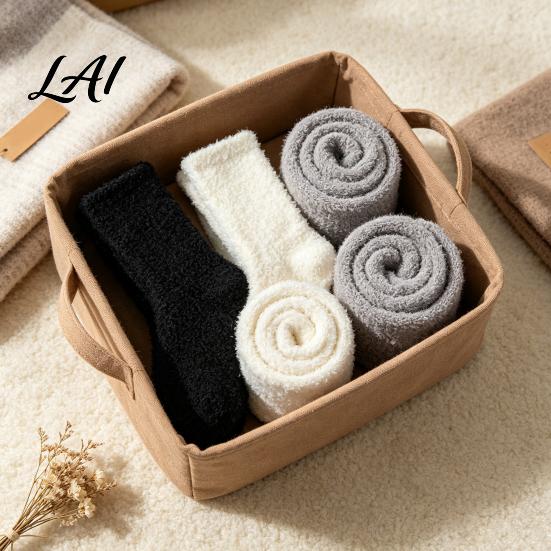 Warm Bedding Accessories for Feet 6 Pairs Thickened Plush Socks Men Winter Solid Color Fuzzy Socks Soft House Slippers Breathable Footwear,
