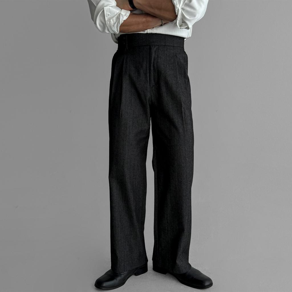 High-end light luxury trousers men's spring and autumn commuting versatile retro loose straight casual wide-leg trousers