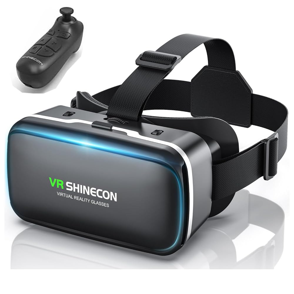 

VR SHINECON VR-окуляри для з пультом, сумісні з переглядом 3D асферичної якості зображення 1080P, смартфони, керування, Android, DMM/FANZA доступні, чорний