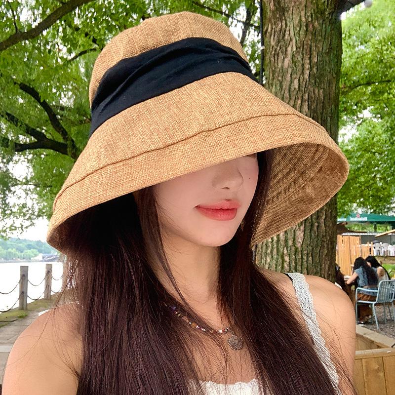 Summer Bucket Hat Breathable Fisherman Hat Women's Outdoor Travel Large Eaves UV Rolled Edge Folding Visor